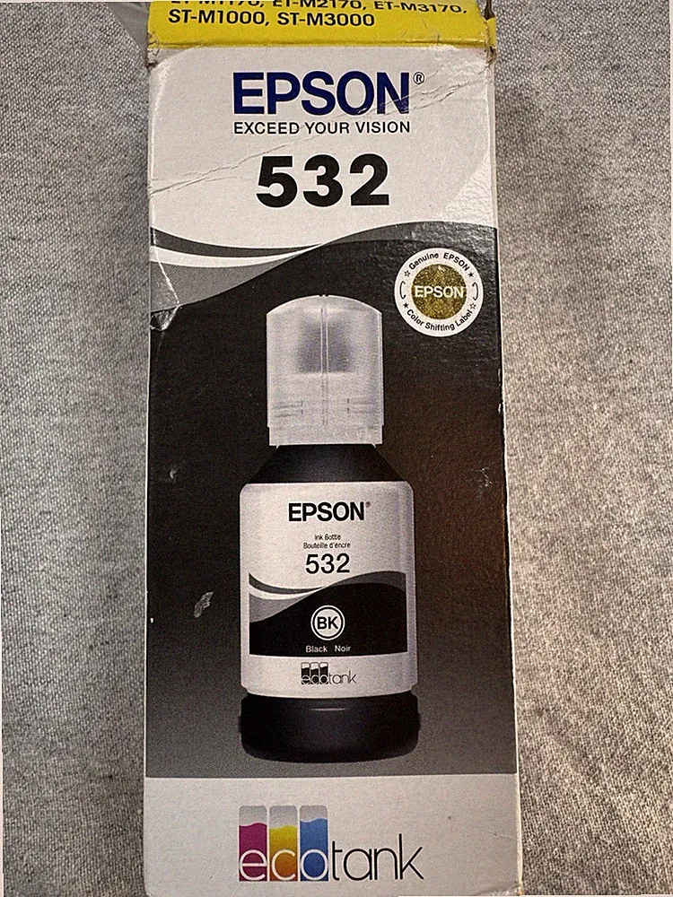 GENUINE EPSON 532 BLACK PIGMENT INK BOTTLE T532120-S / 120ml - NEW OPEN BOX